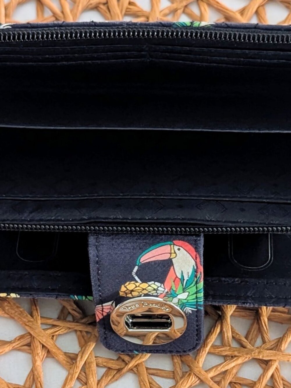 Vera Bradley Cotton Toucan Party Turnlock RFID Wallet with Zipper Section - Picture 7 of 10